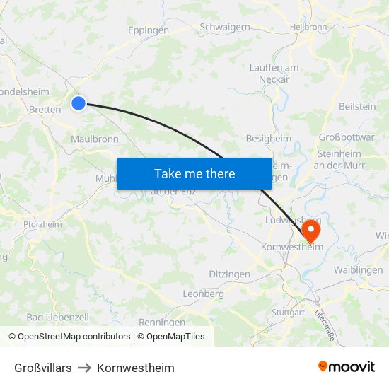 Großvillars to Kornwestheim map