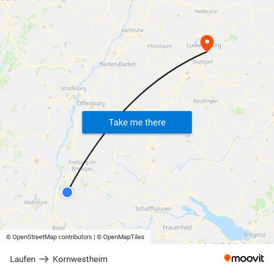 Laufen to Kornwestheim map