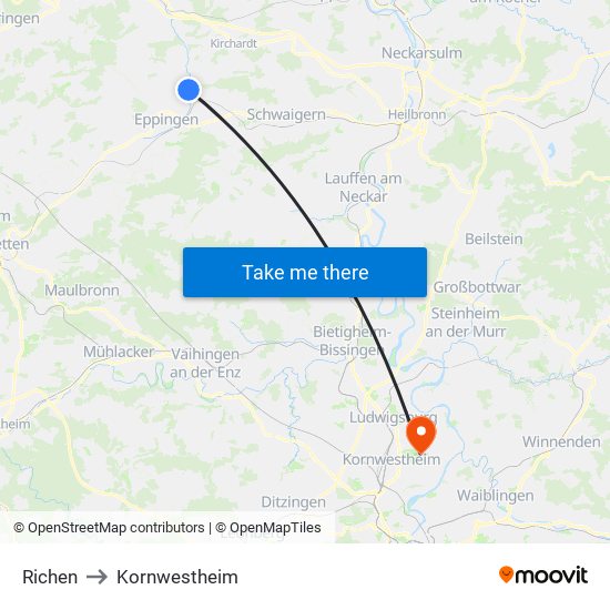 Richen to Kornwestheim map