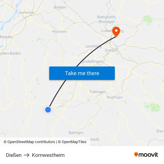 Dießen to Kornwestheim map