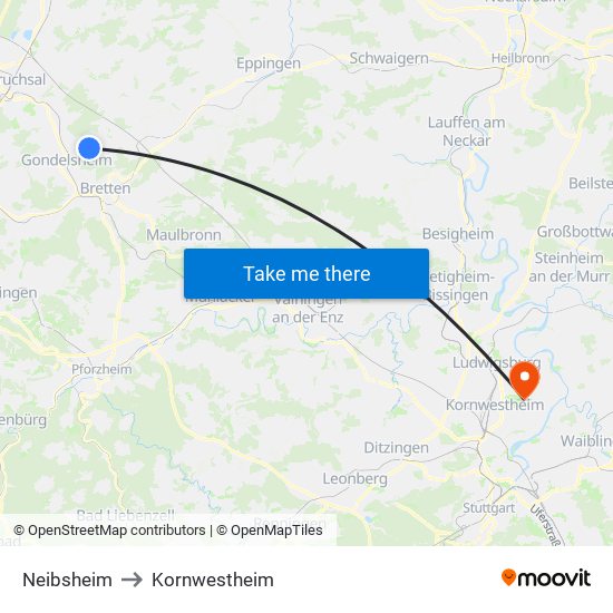 Neibsheim to Kornwestheim map