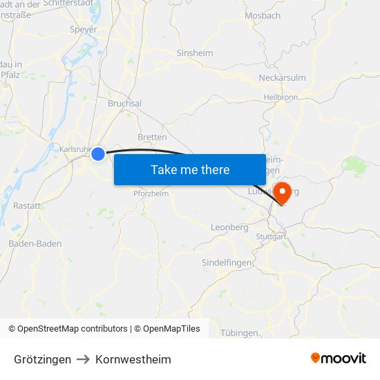 Grötzingen to Kornwestheim map