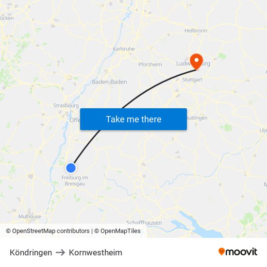 Köndringen to Kornwestheim map