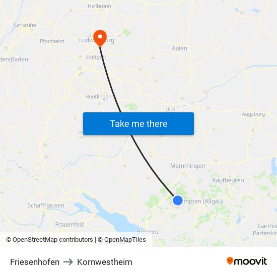 Friesenhofen to Kornwestheim map