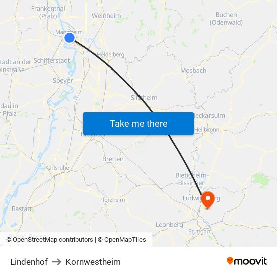 Lindenhof to Kornwestheim map