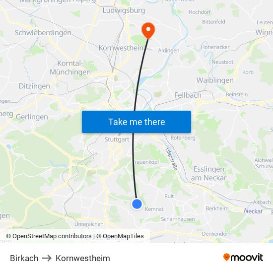 Birkach to Kornwestheim map