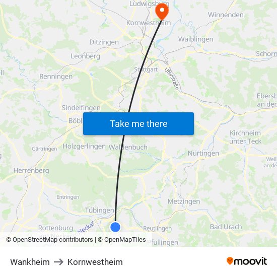 Wankheim to Kornwestheim map