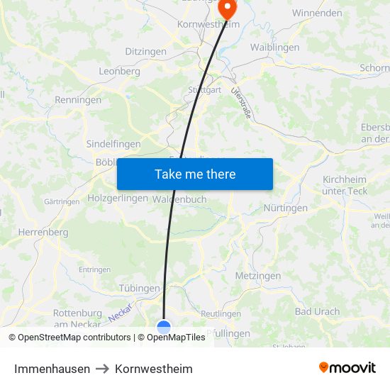 Immenhausen to Kornwestheim map