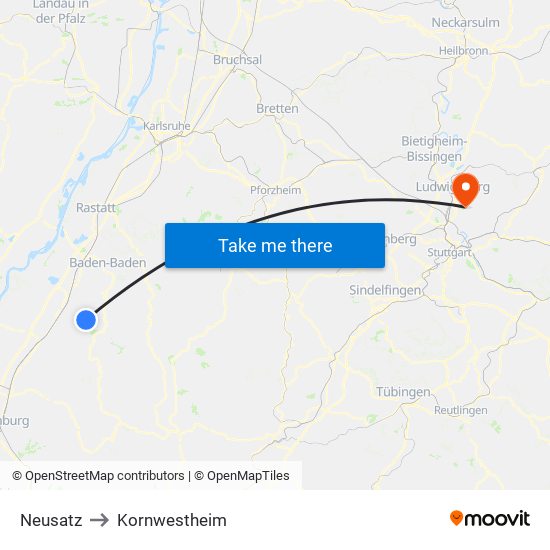 Neusatz to Kornwestheim map