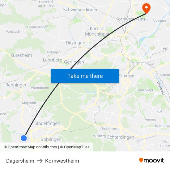 Dagersheim to Kornwestheim map