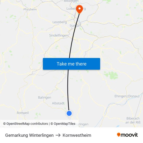 Gemarkung Winterlingen to Kornwestheim map