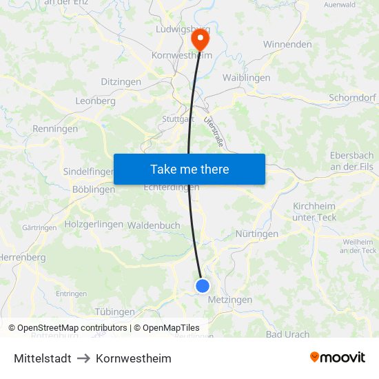 Mittelstadt to Kornwestheim map