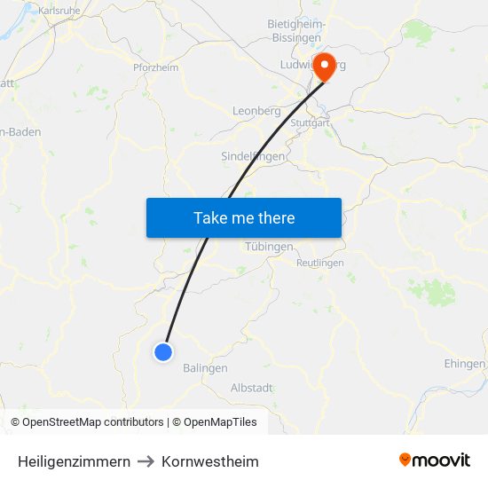 Heiligenzimmern to Kornwestheim map
