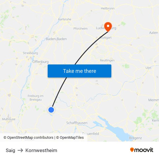 Saig to Kornwestheim map