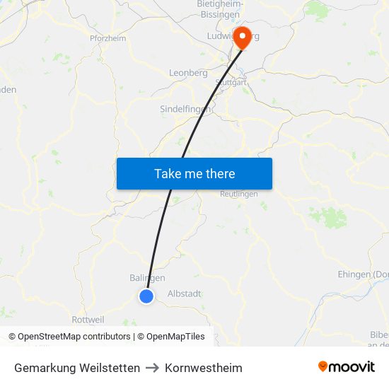 Gemarkung Weilstetten to Kornwestheim map