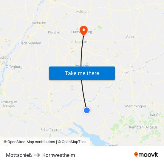 Mottschieß to Kornwestheim map