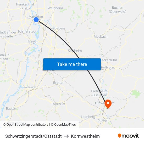 Schwetzingerstadt/Oststadt to Kornwestheim map