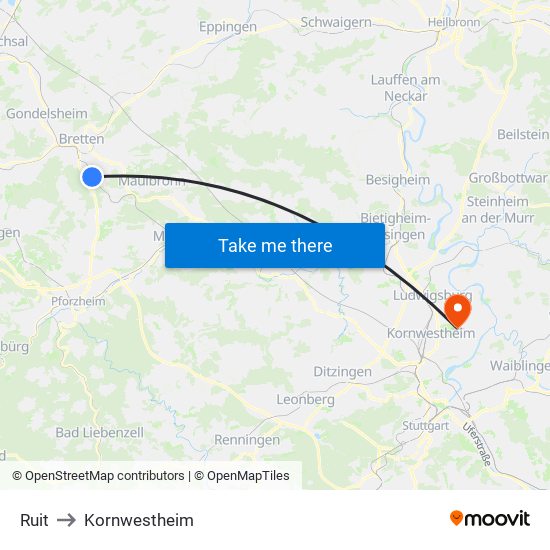 Ruit to Kornwestheim map