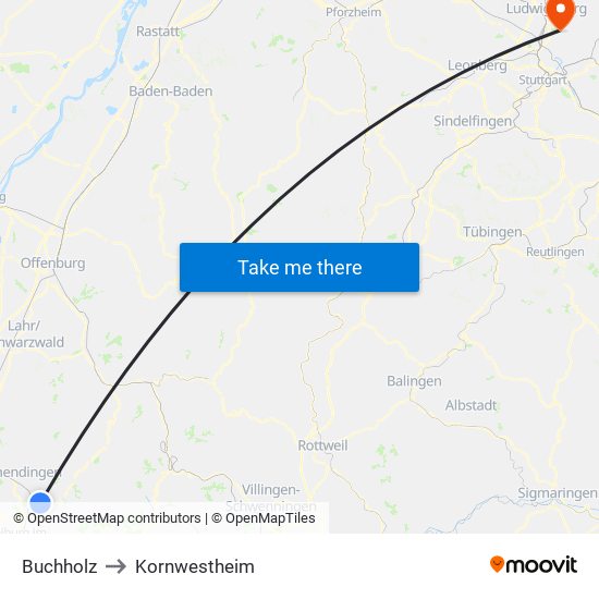 Buchholz to Kornwestheim map