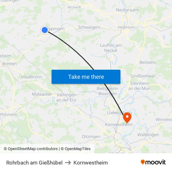 Rohrbach am Gießhübel to Kornwestheim map