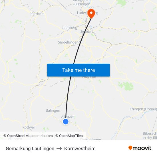 Gemarkung Lautlingen to Kornwestheim map