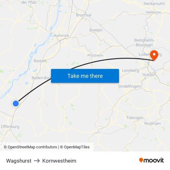 Wagshurst to Kornwestheim map