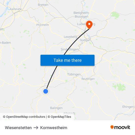 Wiesenstetten to Kornwestheim map