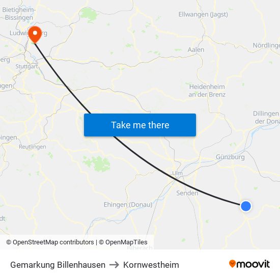 Gemarkung Billenhausen to Kornwestheim map