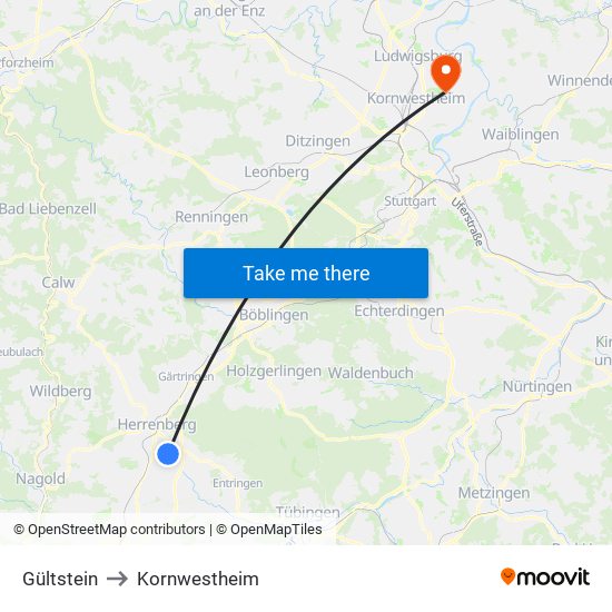 Gültstein to Kornwestheim map