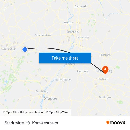 Stadtmitte to Kornwestheim map