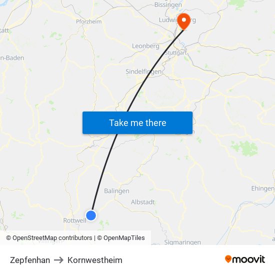 Zepfenhan to Kornwestheim map