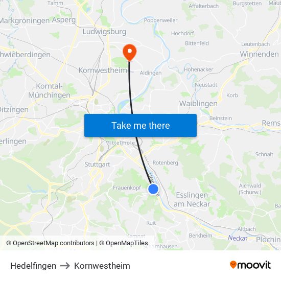 Hedelfingen to Kornwestheim map