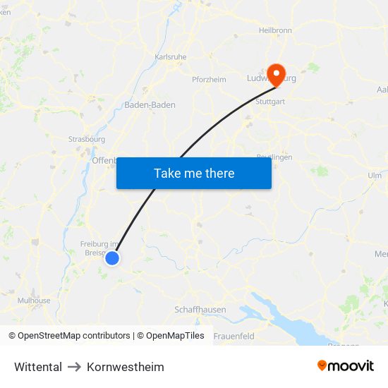 Wittental to Kornwestheim map