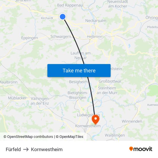 Fürfeld to Kornwestheim map