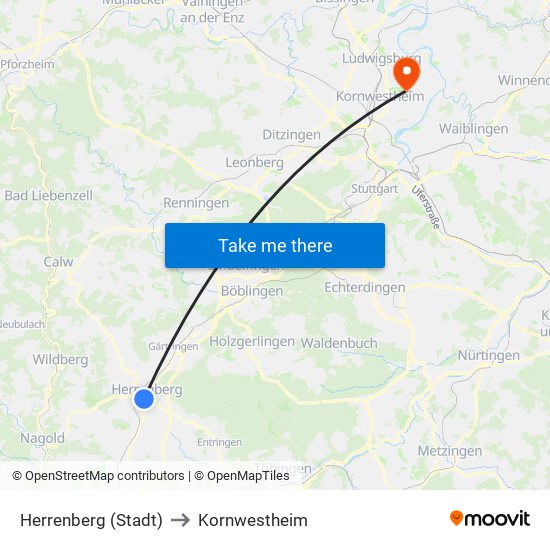 Herrenberg (Stadt) to Kornwestheim map