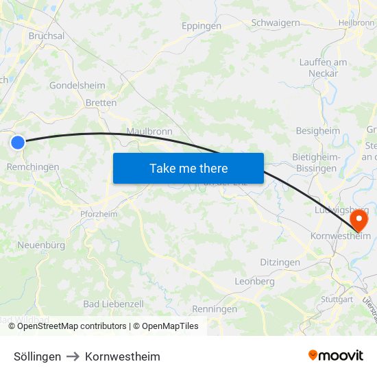 Söllingen to Kornwestheim map