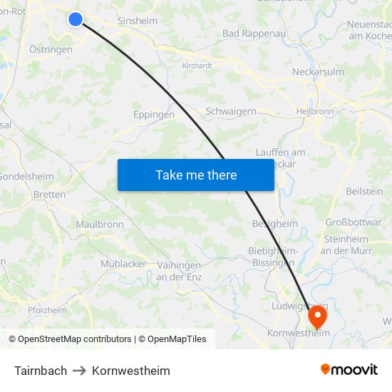 Tairnbach to Kornwestheim map