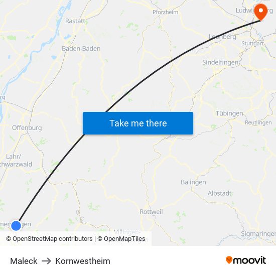 Maleck to Kornwestheim map