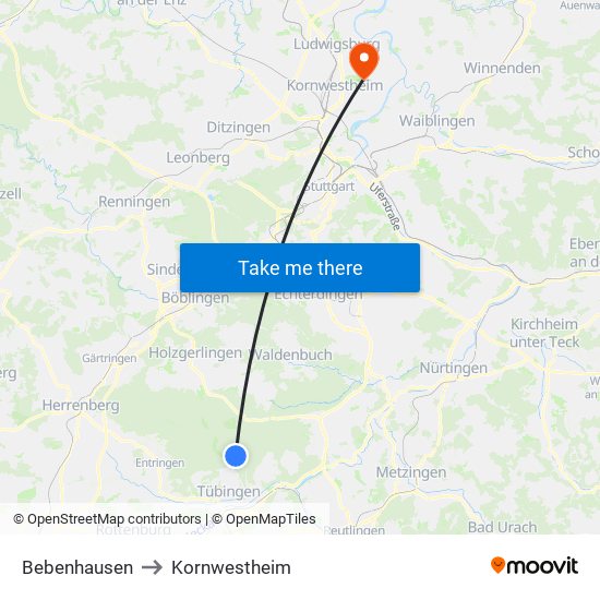 Bebenhausen to Kornwestheim map