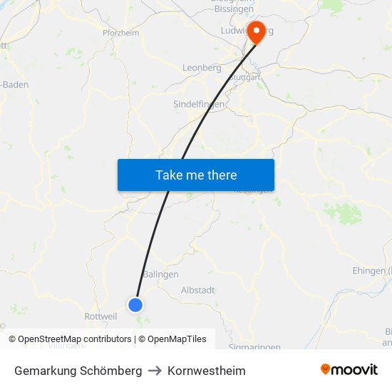 Gemarkung Schömberg to Kornwestheim map