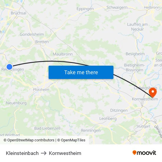 Kleinsteinbach to Kornwestheim map