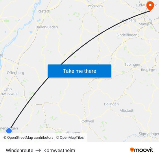 Windenreute to Kornwestheim map