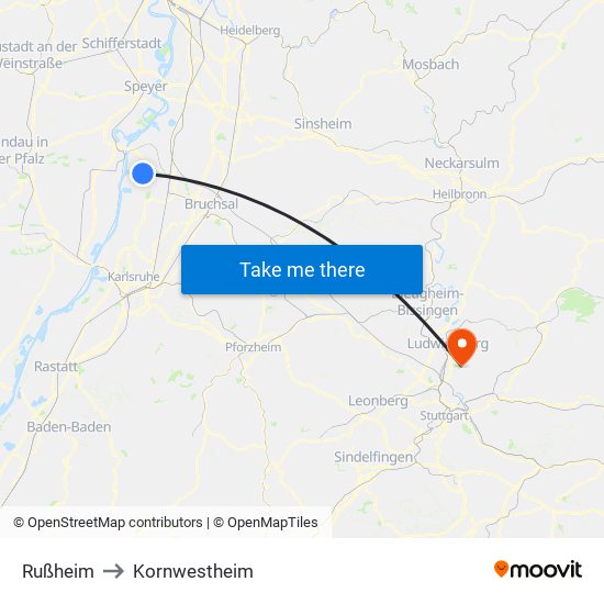 Rußheim to Kornwestheim map