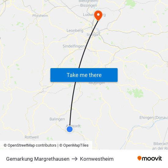Gemarkung Margrethausen to Kornwestheim map