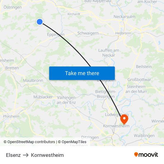 Elsenz to Kornwestheim map