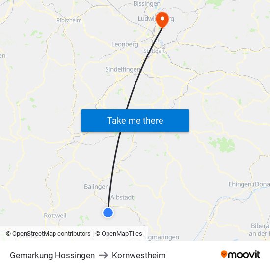 Gemarkung Hossingen to Kornwestheim map