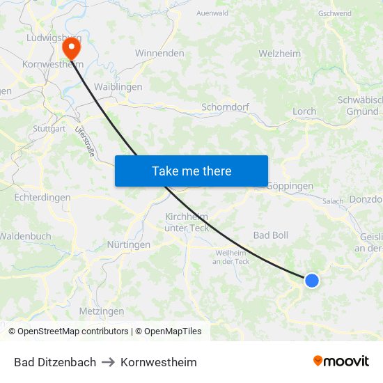 Bad Ditzenbach to Kornwestheim map