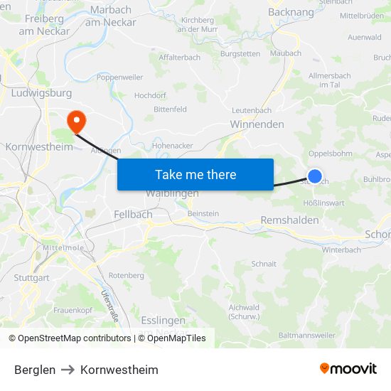 Berglen to Kornwestheim map