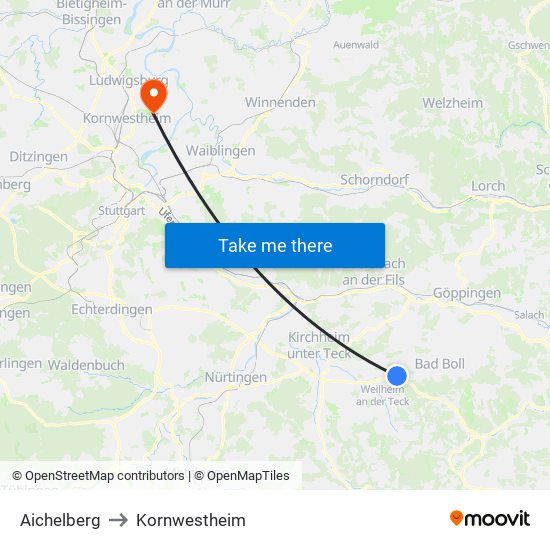 Aichelberg to Kornwestheim map