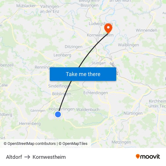 Altdorf to Kornwestheim map